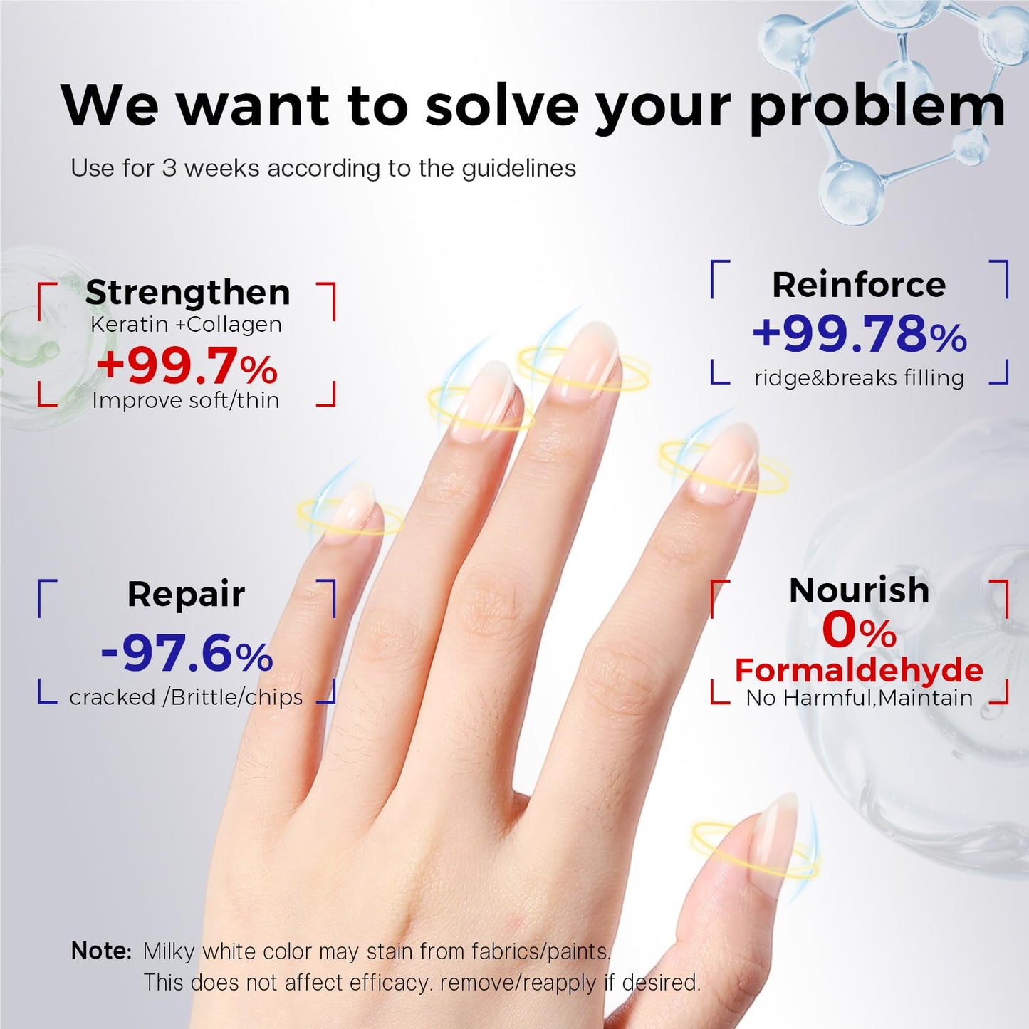 Morovan Nail Strengthener And Hardener: Milky White Ridge Filler Nail Concealer With Keratin For Thin Weak Brittle Nails, Strengthening Polish Repair For Damaged Nails, Air Dry Natural Nail Care 15ml
