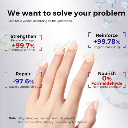 Morovan Nail Strengthener And Hardener: Milky White Ridge Filler Nail Concealer With Keratin For Thin Weak Brittle Nails, Strengthening Polish Repair For Damaged Nails, Air Dry Natural Nail Care 15ml
