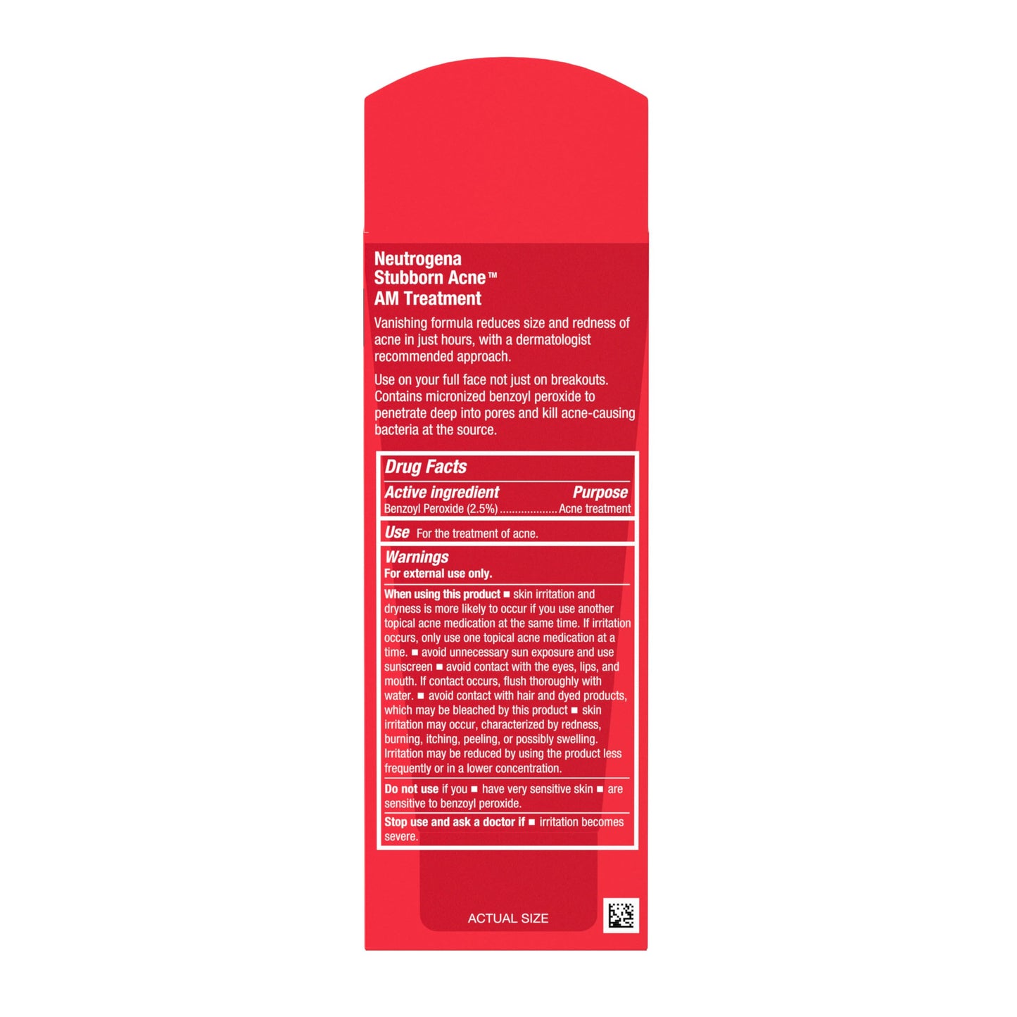 Neutrogena Stubborn Acne AM Face Treatment with 2.5% Micronized Benzoyl Peroxide Acne Medication, Oil-Free Daily Facial Treatment Reduces Size