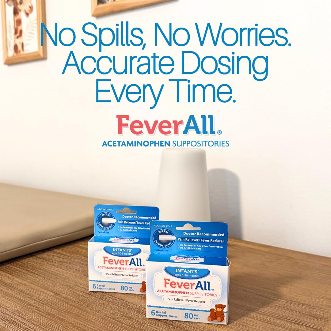 Feverall Infant Acetaminophen Suppositories 6 Rectal Suppositories 80mg Each Pain Reliever/Fever Reducer. Paraben Free, No Artificial Colors or Other preservatives. Ages 6-36 Months (Pack of 2) FeverallBuy Supplements Australia