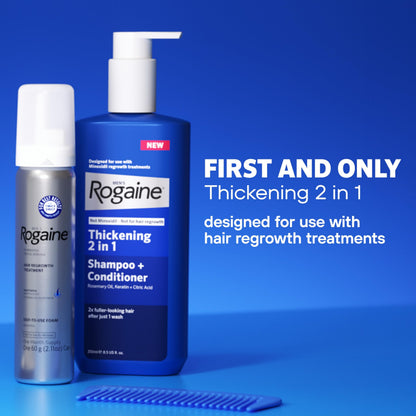 Rogaine Men's Thickening 2 in 1 Shampoo + Conditioner, Hair Thickening Shampoo & Conditioner with Rosemary Oil, Keratin & Citric Acid Leaves Hair