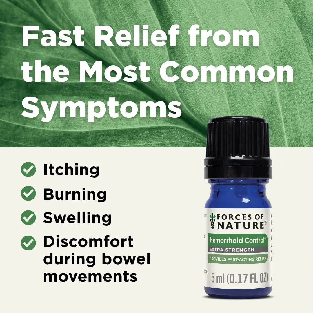 Forces of Nature Hemorrhoid Control Extra Strength, Organic Homeopathic Medicine with Witch Hazel, Horse Chestnut, and Soothing Essential Oils for Itching, Swelling & Discomfort, 5ml (0.17 fl oz) Forces of NatureBuy Supplements Australia
