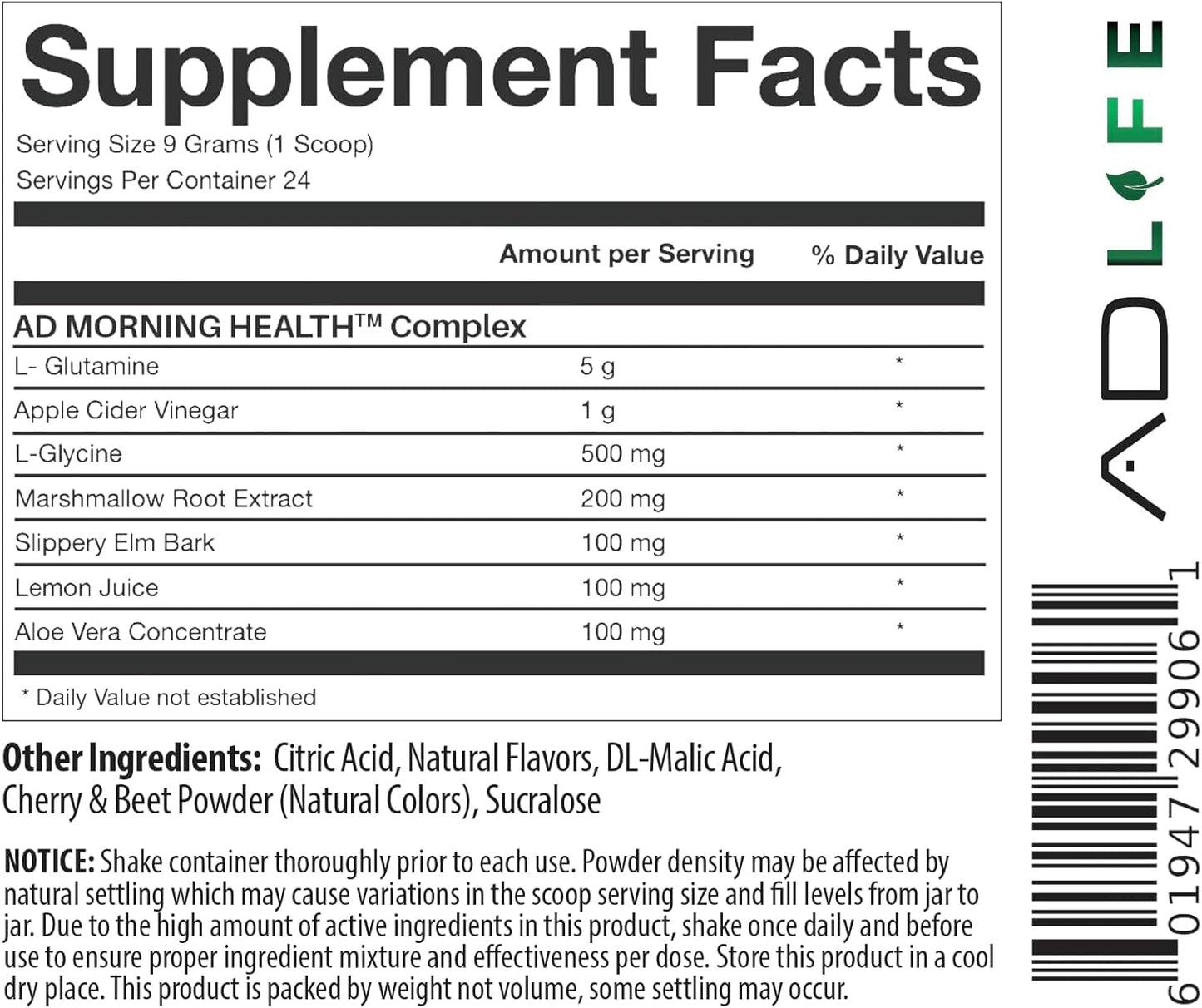 Project AD Life Good Morning Detox and Performance Drink, Naturally Flavored and Formulated with L-GLutamine, Apple Cider Vinegar, and Aloe Vera (24 Servings, Summer Fruits)