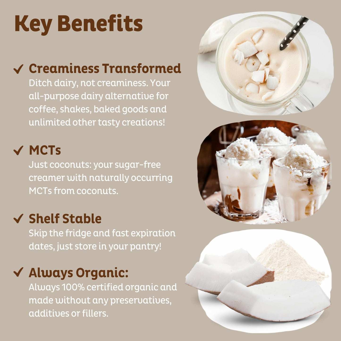 KOS Organic Coconut Milk Powder, USDA Certified Organic - 0g Sugar, MCT Plant Based Creamer for Coffee, Smoothies, Vegan, Keto, Paleo Friendly, Non-GMO, Gluten or Dairy- 12.6oz, 179 Servings KOS buy supplements Au