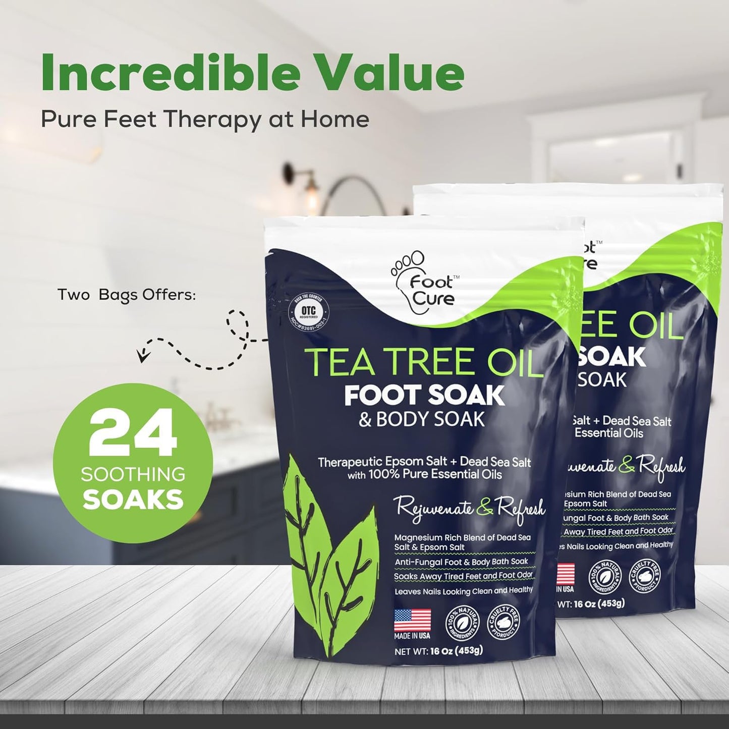 FOOT CURE Tea Tree Oil Foot Soak with Epsom Salt - Best Toenail Fungus Treatment, Athletes Foot & Softens Calluses - Soothes Sore & Tired Feet, Fungal Toe, Foot Odor Scent, Spa Pedicure (Pack of 2) FOOT CURE buy supplements Au