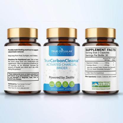 Gut Detox & Liver Cleanse - Organic Activated Charcoal Capsules with Clinoptilolite Zeolite Binder - TrueCarbonCleanse™ Carbon Supplement - 60 Bamboo Charcoal Pills