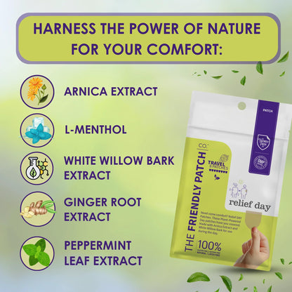 Relief Day Patch - Arnica, White Willow Bark, Saffron & Peppermint for Soreness and discomfort for Women and Men The Friendly Patch CO.Buy Supplements Australia
