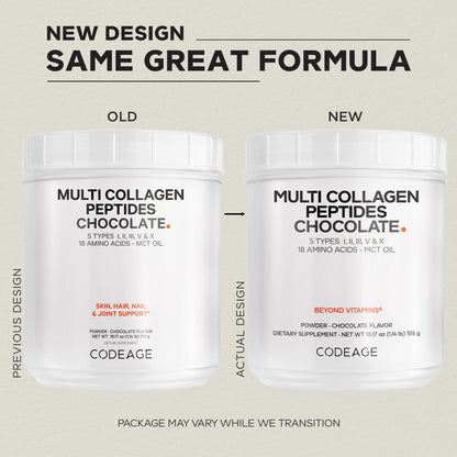 Codeage Multi Collagen Chocolate Protein Powder - Hydrolyzed Bovine Collagen Peptides, 5 Collagen Types & MCT Oil - Collagen Creamer, Chocolate Collagen Peptides - Protein Shakes - Non-GMO - 18.17 oz CodeageBuy Supplements Australia