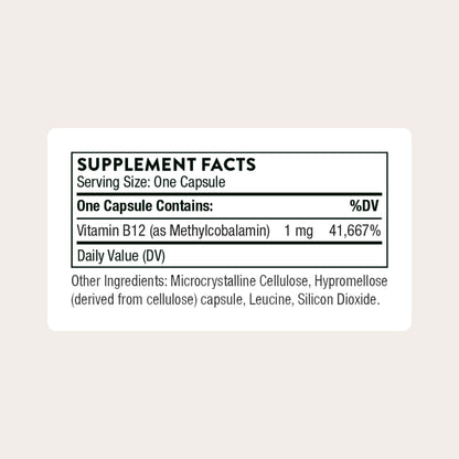 THORNE - Vitamin B12 - as Methylcobalamin - Supports Heart & Nerve Health, Blood Cell Function, Restful Sleep & Methylation* - Third-Party Certified