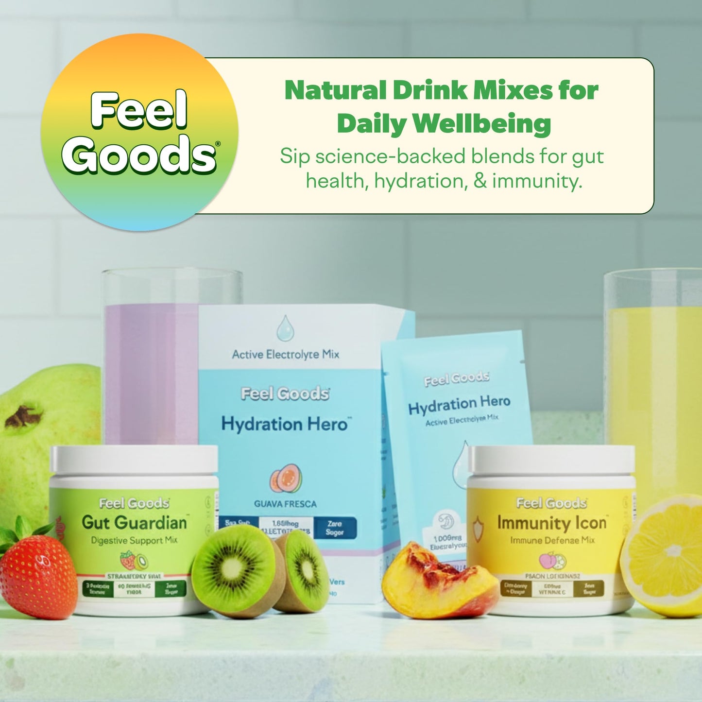 Feel Goods Gut Guardian, Gut Health Powder Packets - Probiotic Fiber with Prebiotics & L Glutamine for Digestive Health, Bloating Relief & Digestion Support, Gut Cleanse