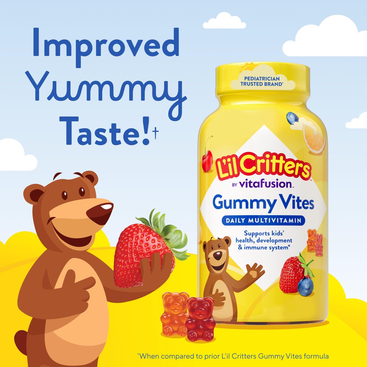 L'il Critters Gummy Vites Daily Kids Multivitamins Assorted Fruit Flavors for Ages 2+ Toddlers & Kids, Gummy Vitamin with Vitamin C and D