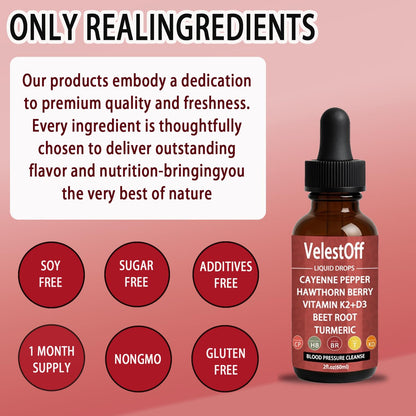 Velestoff Cayenne Pepper & Cayenne Pepper Drops Liquid Supplement with Hawthorn, Beet Root, Turmeric, Vitamin K2 D3 Nutralis buy supplements Au