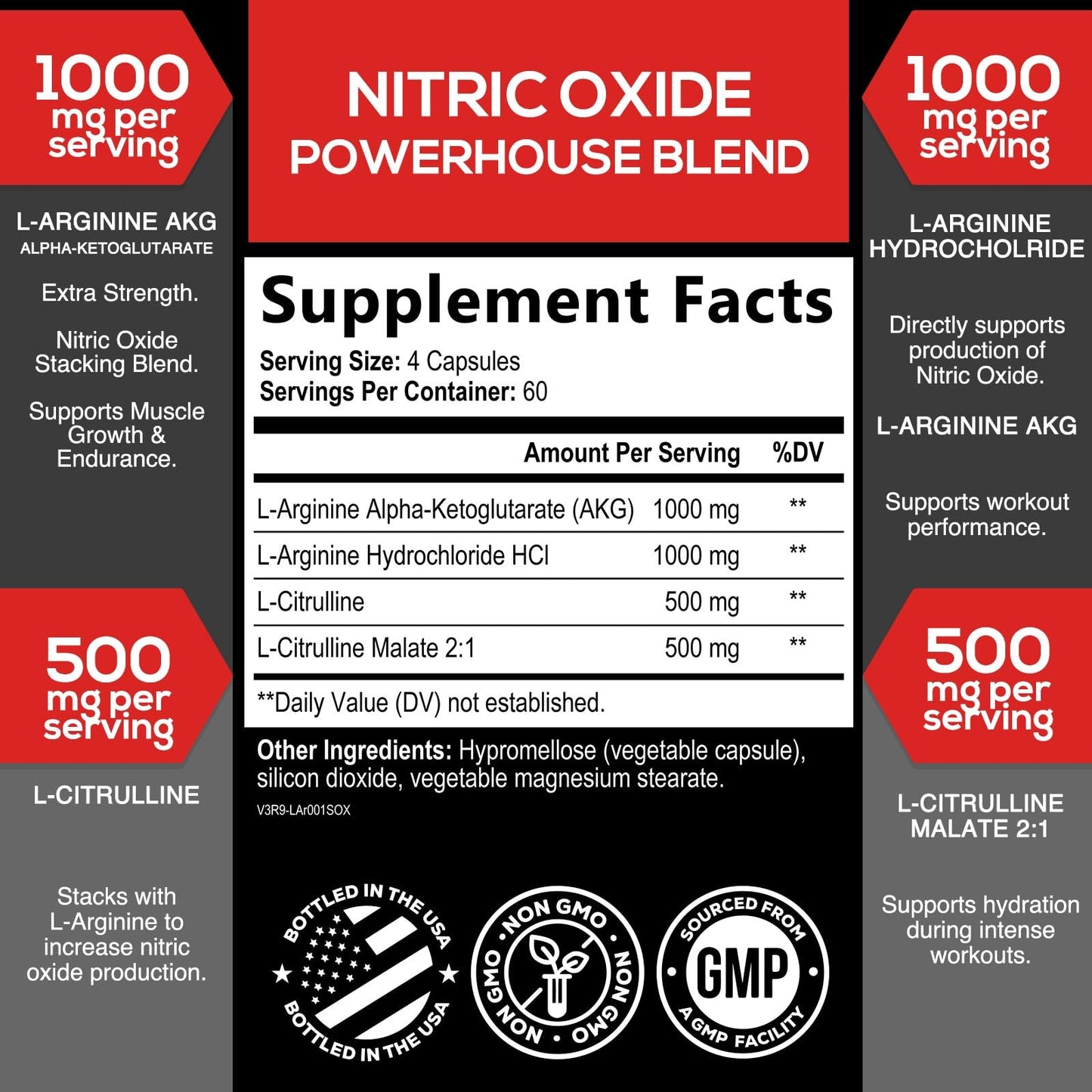 Extra Strength Nitric Oxide Booster - 3X Strength L-Arginine AKG & Citrulline Malate - Men & Women Premium Pre Workout Nitric Booster - Natural Energy & Muscle Support