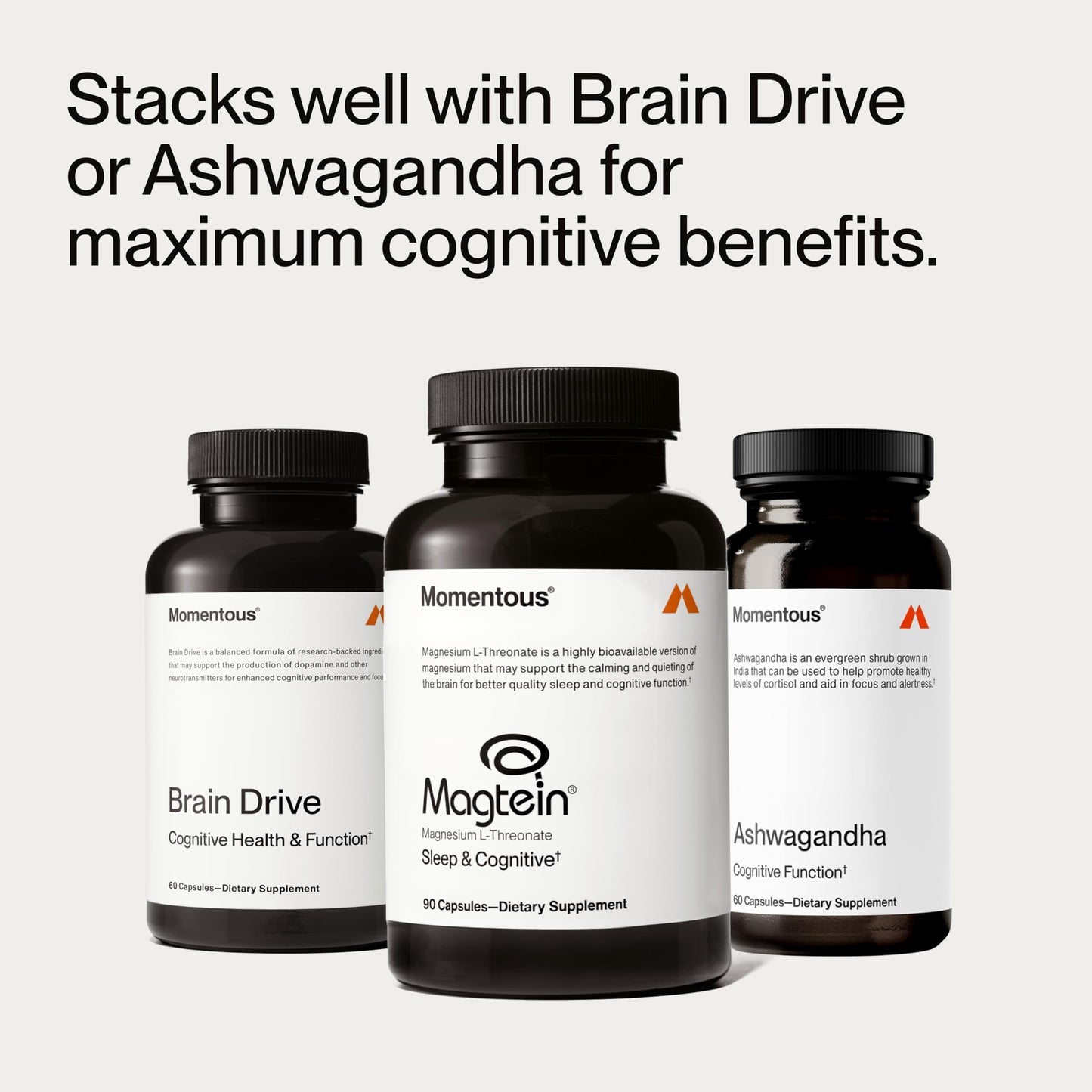 Momentous Magtein Magnesium L-Threonate - Brain & Rest Support Supplement - Boosts Cognitive Function & Sleep Quality - NSF Certified for Sport -145 mg - 30 Servings Momentous buy supplements Au