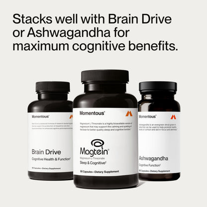 Momentous Magtein Magnesium L-Threonate - Brain & Rest Support Supplement - Boosts Cognitive Function & Sleep Quality - NSF Certified for Sport -145 mg - 30 Servings Momentous buy supplements Au