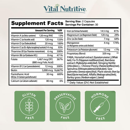 VITAL NUTRITIVE Vital Hair Complex – Biotin & Vitamin B Hair Vitamins for Women & Men – Supports Healthy Hair, Skin & Nails – Hormone-Free, Gluten-Free