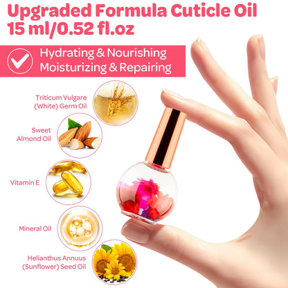 JIASHENG Cuticle Oil, Scented Cuticle Nail Oil Infused with Real Flowers, Hydrates, Moisturizes, Strengthens, Repairs