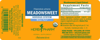 Herb Pharm Certified Organic Meadowsweet Liquid Extract for Minor Pain - 1 Ounce (DMEAD01) Herb PharmBuy Supplements Australia