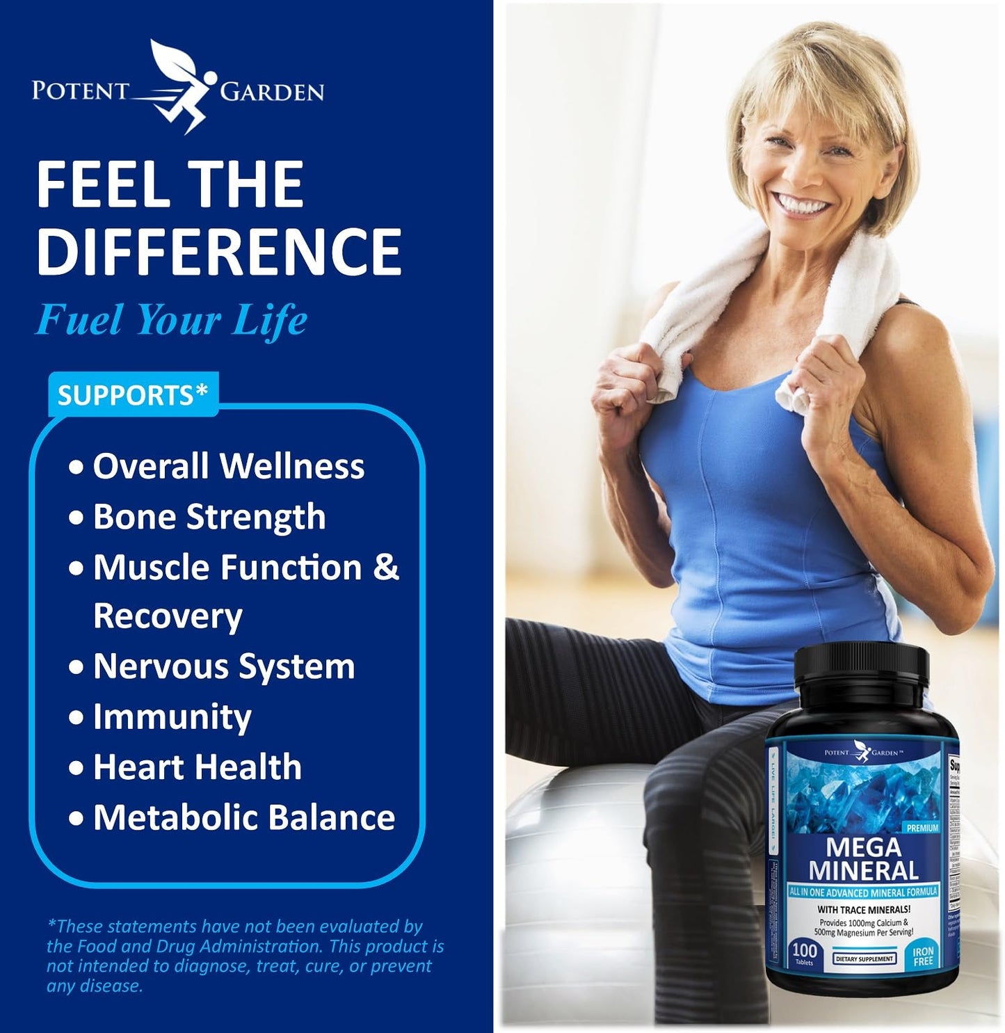 Potent Garden Mega Mineral Supplement Complete Mineral Complex with Calcium Magnesium Zinc Potassium Boron Selenium Chromium & 72 Trace