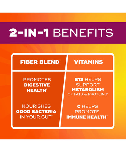 Metamucil Fiber Gummies for Adults with Vitamins C, D, B12 for Metabolism, No Sugar Added Citrus Berry Flavor, 5g Plant Based Prebiotic