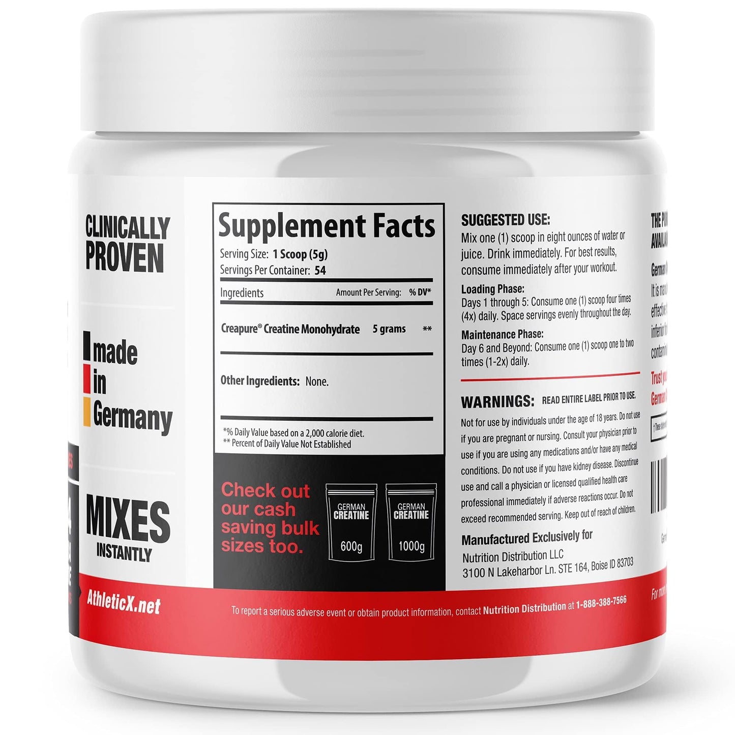 German Creatine - Micronized Creatine Monohydrate Powder, 99.99% Pure Creapure for Muscle Growth, Strength & Performance, Supports Muscle Recovery, 3rd Party Tested, Unflavored - 270g (54 Servings) German Creatine buy supplements Au