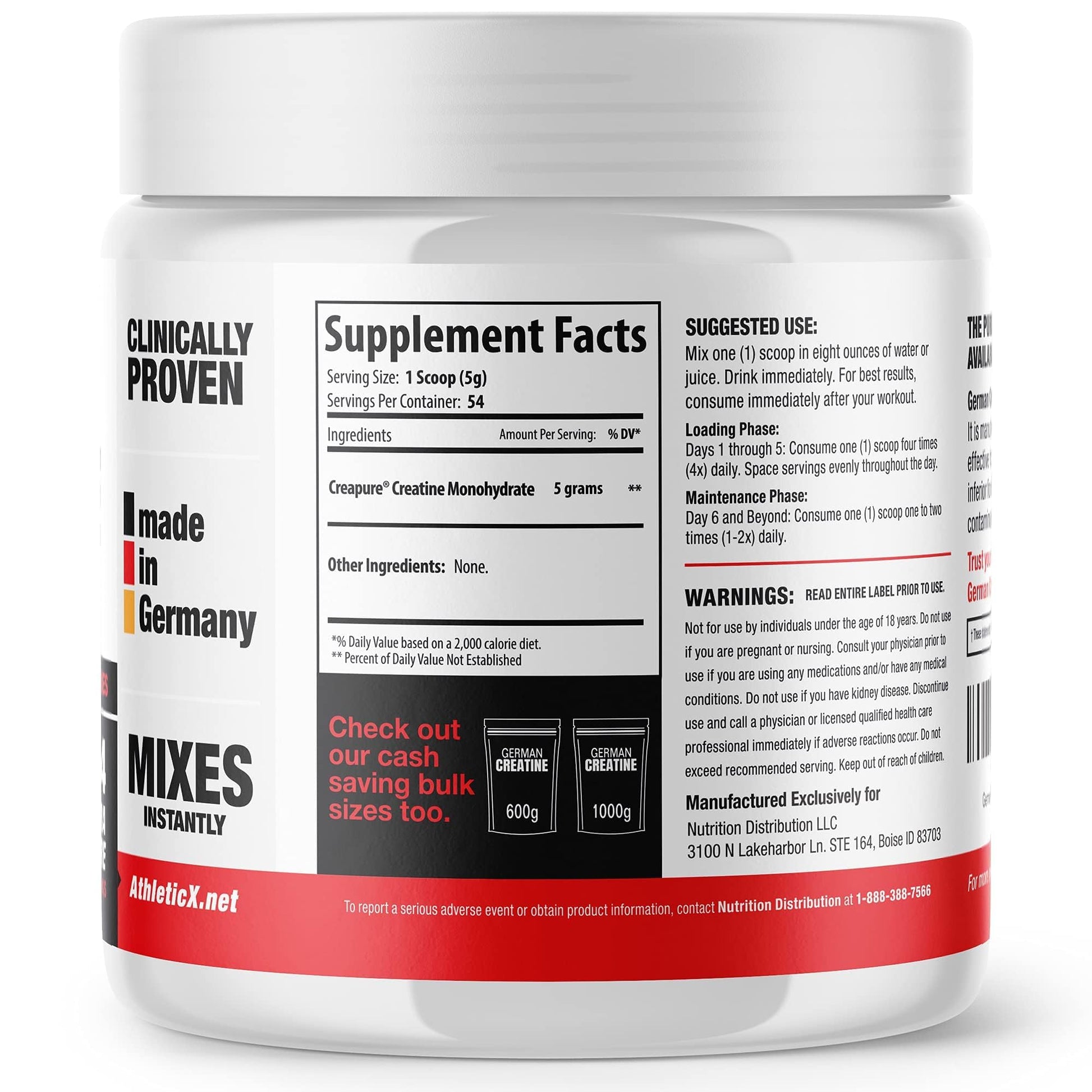German Creatine - Micronized Creatine Monohydrate Powder, 99.99% Pure Creapure for Muscle Growth, Strength & Performance, Supports Muscle Recovery, 3rd Party Tested, Unflavored - 270g (54 Servings) German Creatine buy supplements Au