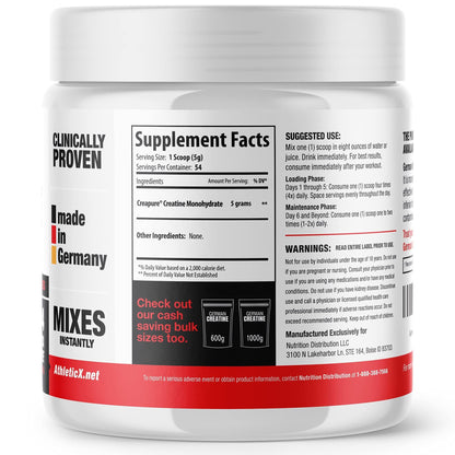 German Creatine - Micronized Creatine Monohydrate Powder, 99.99% Pure Creapure for Muscle Growth, Strength & Performance, Supports Muscle Recovery, 3rd Party Tested, Unflavored - 270g (54 Servings) German Creatine buy supplements Au