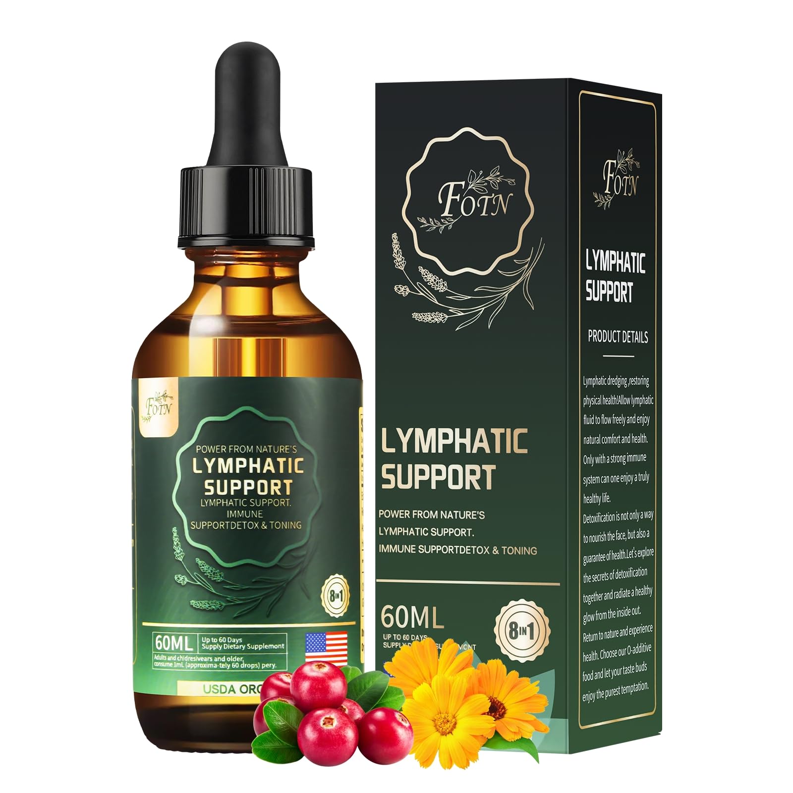 FOTN Lymphatic Drainage Drops - Organic Herbal Supplements - Echinacea | Elderberry | Astragalus | Burdock | Calendula | - Immune Support, Lymphatic Detoxd&Cleanse, 2 fl oz FOTN buy supplements Au