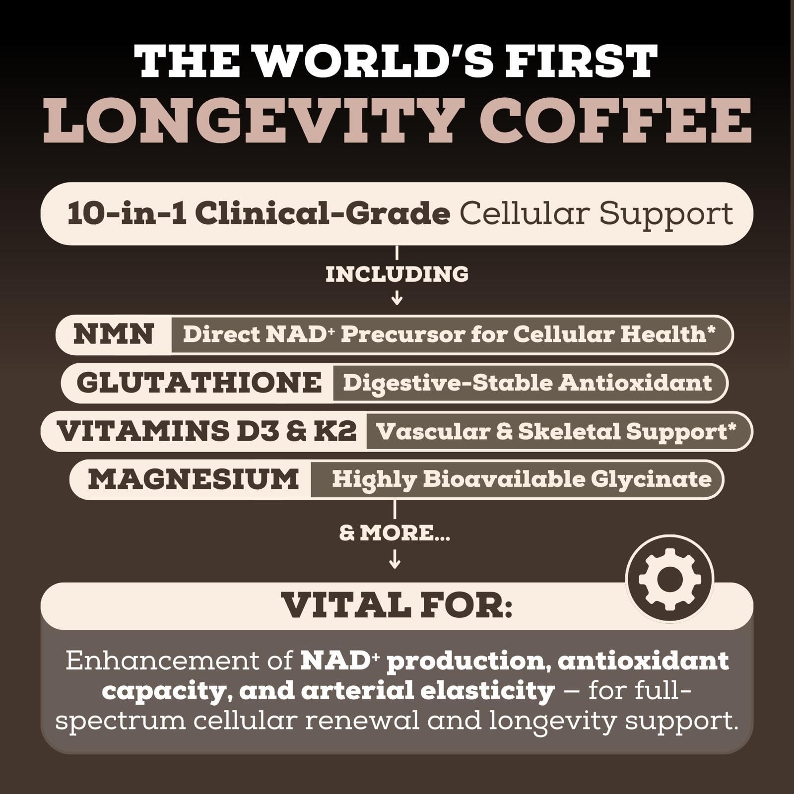 Black Forest Longevity Mix Liquid NAD+ Alternative Mocha Coffee 10-in-1 with NMN 250mg, Glutathione 250mg, TMG, Magnesium Glycinate, Vitamins D3 K2 C B12, High Polyphenol Cocoa, 30 Servings Black ForestBuy Supplements Australia