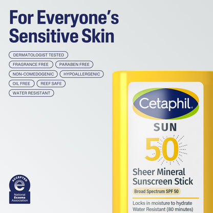 Cetaphil Sheer Mineral Sunscreen Stick for Face & Body, 0.5oz, 100% UVA/UVB Mineral Sunscreen: Zinc Oxide