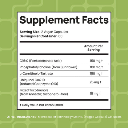 C15:0 Pentadecanoic Acid Supplement | Longevity, Cellular & Membrane Support, Micro-Granule Enhanced Absorption, Phosphatidylcholine, L-Carnitine,
