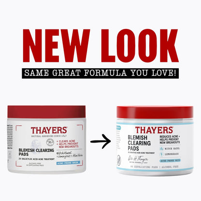 Thayers Blemish Clearing Acne Pads, Salicylic Acid Acne Treatment for Face, Pore Reducing, Exfoliating