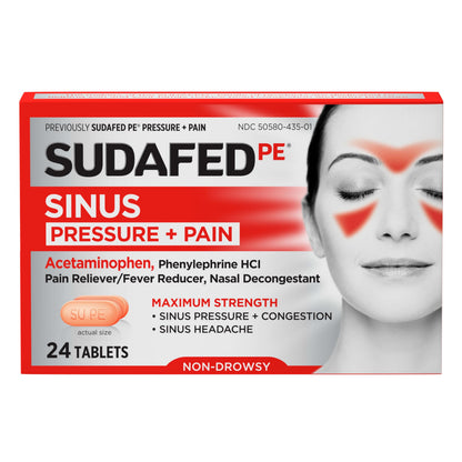 Sudafed PE Sinus Pressure + Pain Relief Tablets, Maximum Strength, Non-Drowsy, OTC Sinus Relief Medicine with Acetaminophen Pain Reliever & Phenylephrine HCl Nasal Decongestant, 24 ct Sudafed buy supplements Au