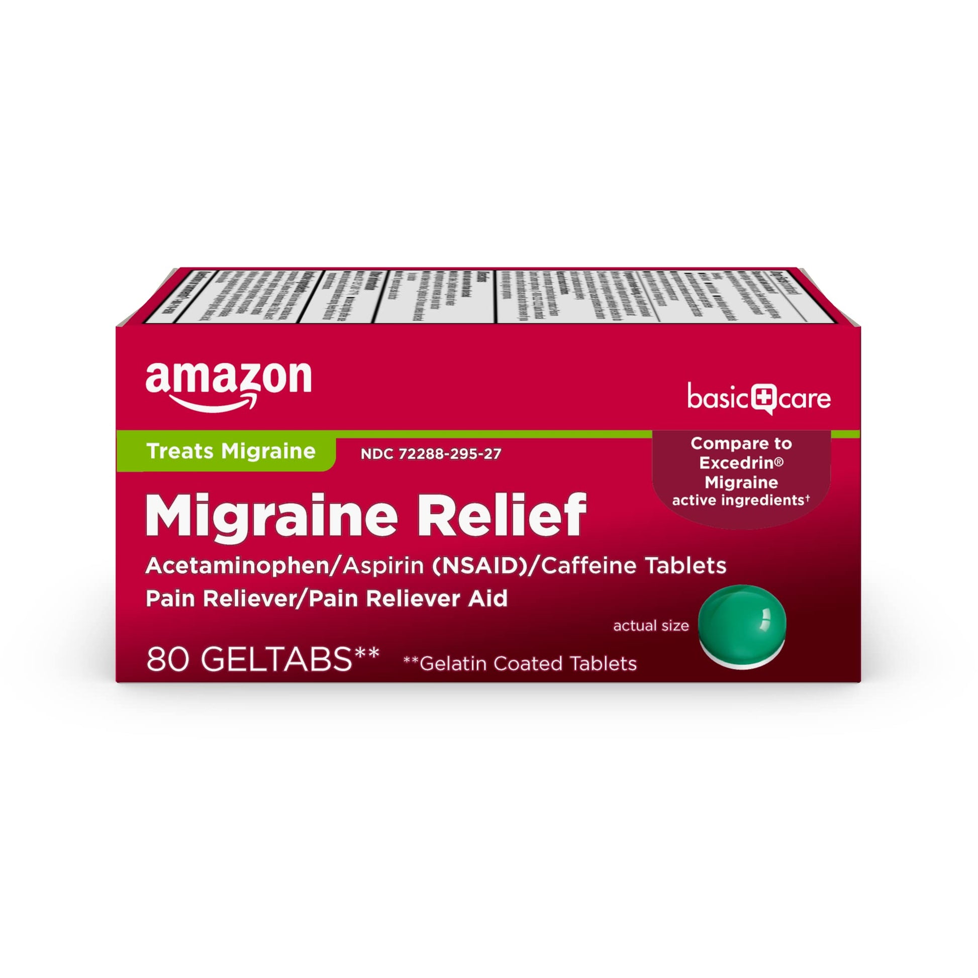 Amazon Basic Care Migraine Relief Geltabs, Pain Reliever, Acetaminophen 250 mg, Aspirin 250 mg (NSAID) and Caffeine 65 mg, Headache Relief, 80 Count Amazon Basic Care buy supplements Au