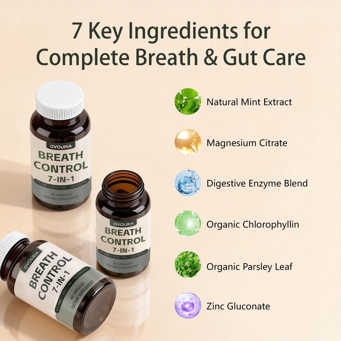 TANSPRESSO ovouria Breath & Gut Balance Capsules - 7-in-1 Formula with Probiotics, Zinc Gluconate & Magnesium Citrate for Fresh Breath, Chronic Halitosis Relief & Digestive Wellness, 60 Count(1pc) TANSPRESSOBuy Supplements Australia
