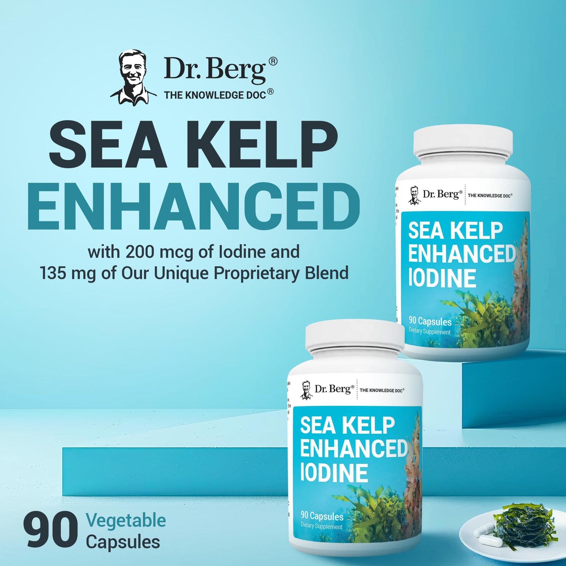 Dr. Berg Sea Kelp Enhanced Iodine - 200 mcg of Premium Iodine - Seaweed Blend Includes Klamath Blue-Green Algae & Sea Kelp - 90 Capsules Dr. Berg NutritionalsBuy Supplements Australia