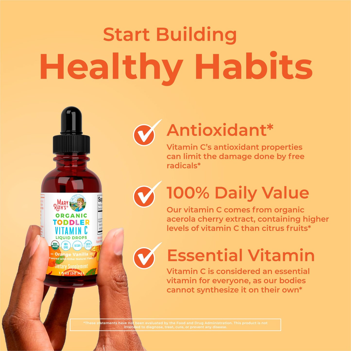 MARYRUTH'S Organic Toddler Vitamin C Drops for Immunity | Ages 1-3 Years | 15 mg Per Serving | Vitamin C for Immune Support & Overall Health | Vegan | Sugar Free