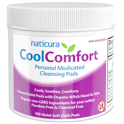CoolComfort Personal Cleansing Pads with Organic Witch Hazel and Aloe Vera - All Natural and Fast Acting Wipes for Hemorrhoid Burning, Itching, Pain and Swelling - 100 Pads - No Parabens - Made in USA NaticuraBuy Supplements Australia