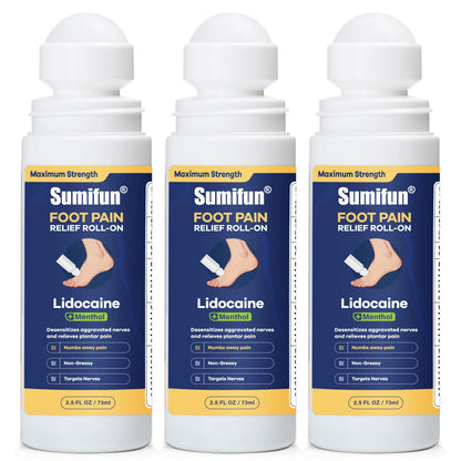 Sumifun Foot Pain Relief Lidocaine Roll-On - Maximum Strength OTC for Plantar Fasciitis & Heel Pain - Fast-Drying, Non-Greasy Formula, 2.5 Fl Oz * 3 SumifunBuy Supplements Australia