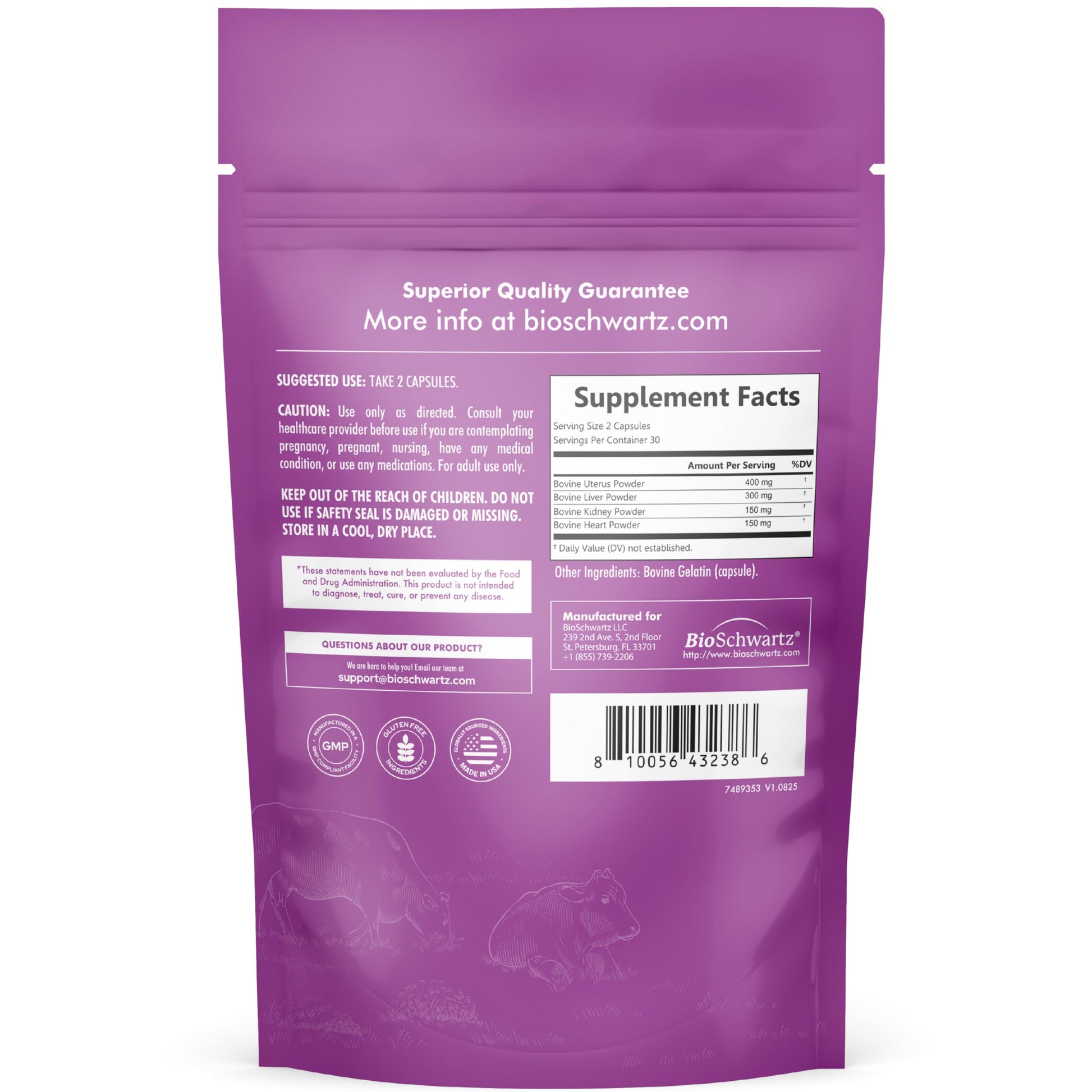 BioSchwartz Primal Beef Organ Supplement for Women - 60 Capsules - Grass-Fed & Pasture-Raised - Supports Healthy Hair Skin and Nails, Hormone Balance - with Bovine Liver, Kidney, Heart, Uterus Powder BioSchwartzBuy Supplements Australia