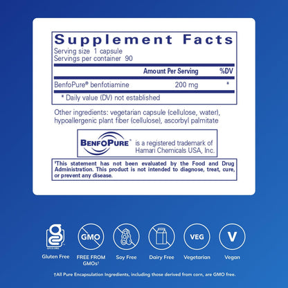 Pure Encapsulations BenfoMax 90's - 200 mg Benfotiamine - Vitamin B1 Thiamin Supplement - Supports Heart & Metabolism Health