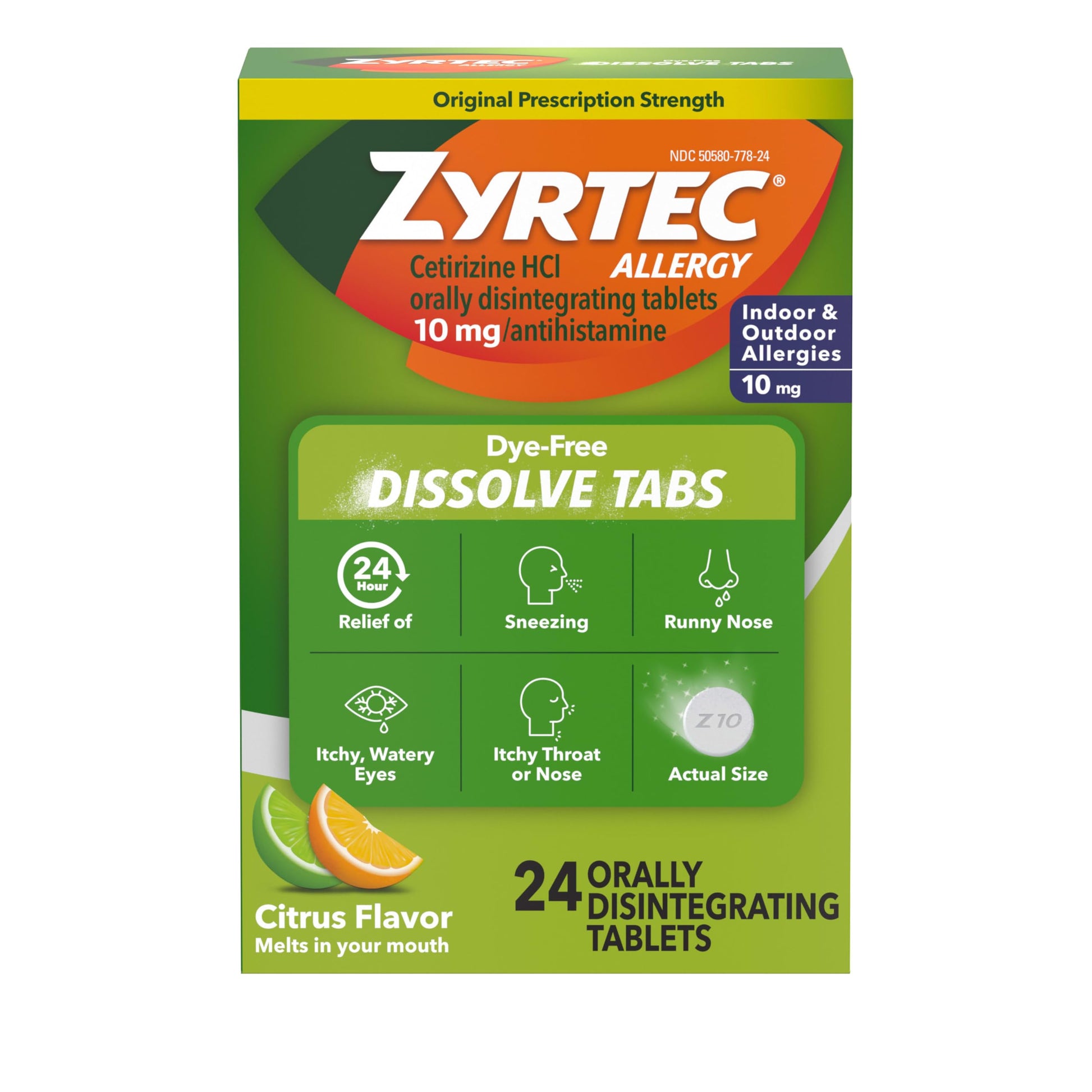Zyrtec 24 Hour Dye-Free Allergy Relief Dissolve Tablets with 10 mg Cetirizine HCl, Citrus Flavored Antihistamine Allergy Medicine Helps Relieve Sneezing, Runny Nose, & Itchy Eyes, 24 ct Zyrtec buy supplements Au