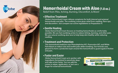 Globe Hemorrhoidal Cream, Phenylephrine HCl, Pramoxine with Aloe, Relief from Burning, Itching and Discomfort of Hemorrhoids, 1.8 Ounces GlobeBuy Supplements Australia