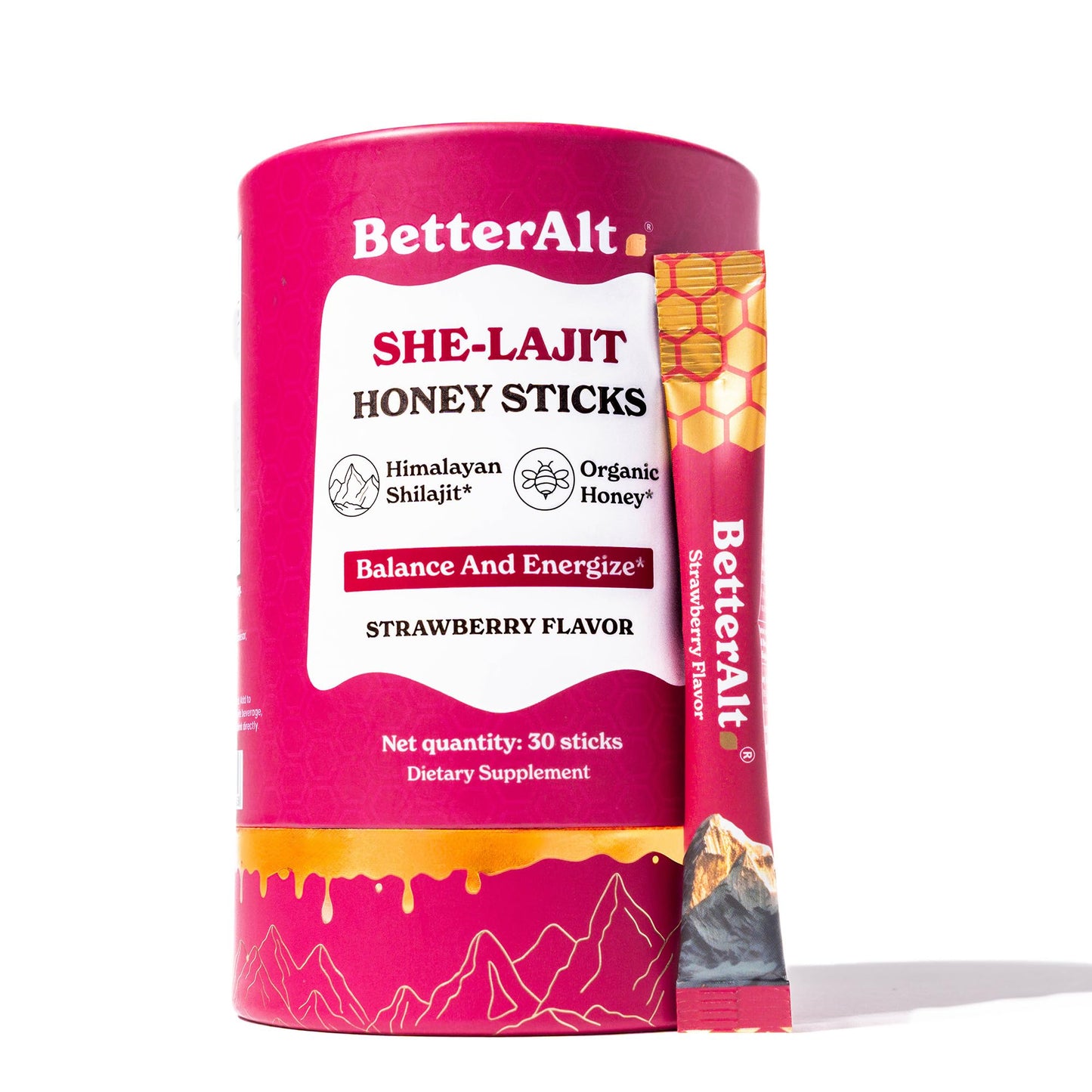 BetterAlt SHE-Lajit Strawberry Honeysticks|Shilajit for Women with Shatavari & Saffron for hormonal Balance & Energy Boost|Tasty Honeysticks
