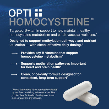 Opti + Homocysteine Capsules | Daily Brain and Heart Health Supplements* | Brain Supplement with Methylcobalamin & Methylfolate | 60 capsules/30 Servings Opti + Life buy supplements Au