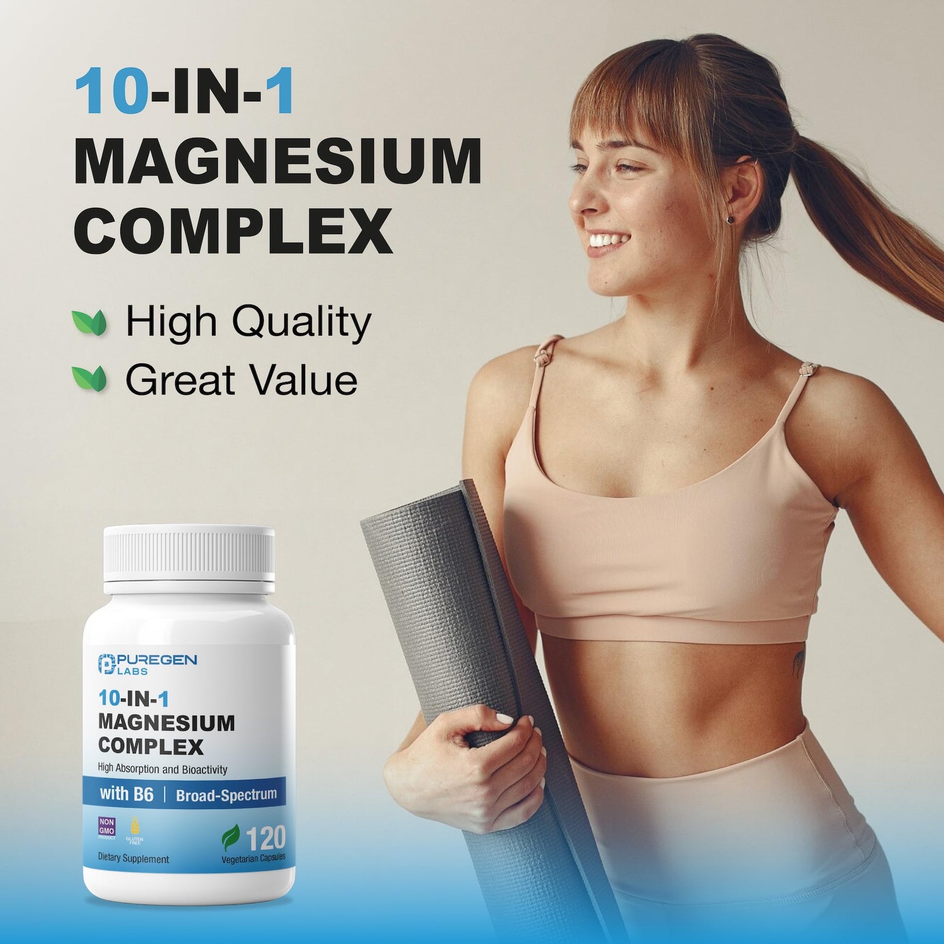 Puregen Labs 10 in 1 Magnesium Complex 500mg with B6-120 Veggie Capsules [High Absorption and Bioactivity] Non-GMO, NO Gluten and Dairy P Puregen Labs buy supplements Au
