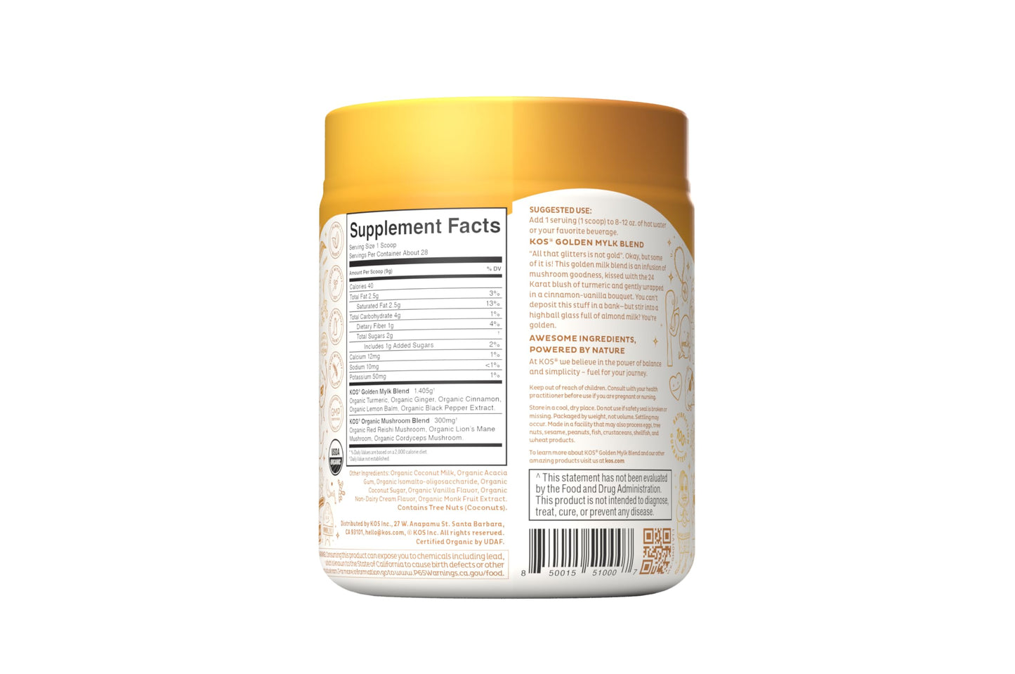 KOS Golden Mylk with Tumeric and Ginger, Organic Superfood Latte Powder, Adaptogen Mushroom Blend - Coffee Creamer, Dessert & Smoothie - Caffeine Free, Vegan, Dairy-Free, Gingerbread Chai, 28 Servings KOS buy supplements Au