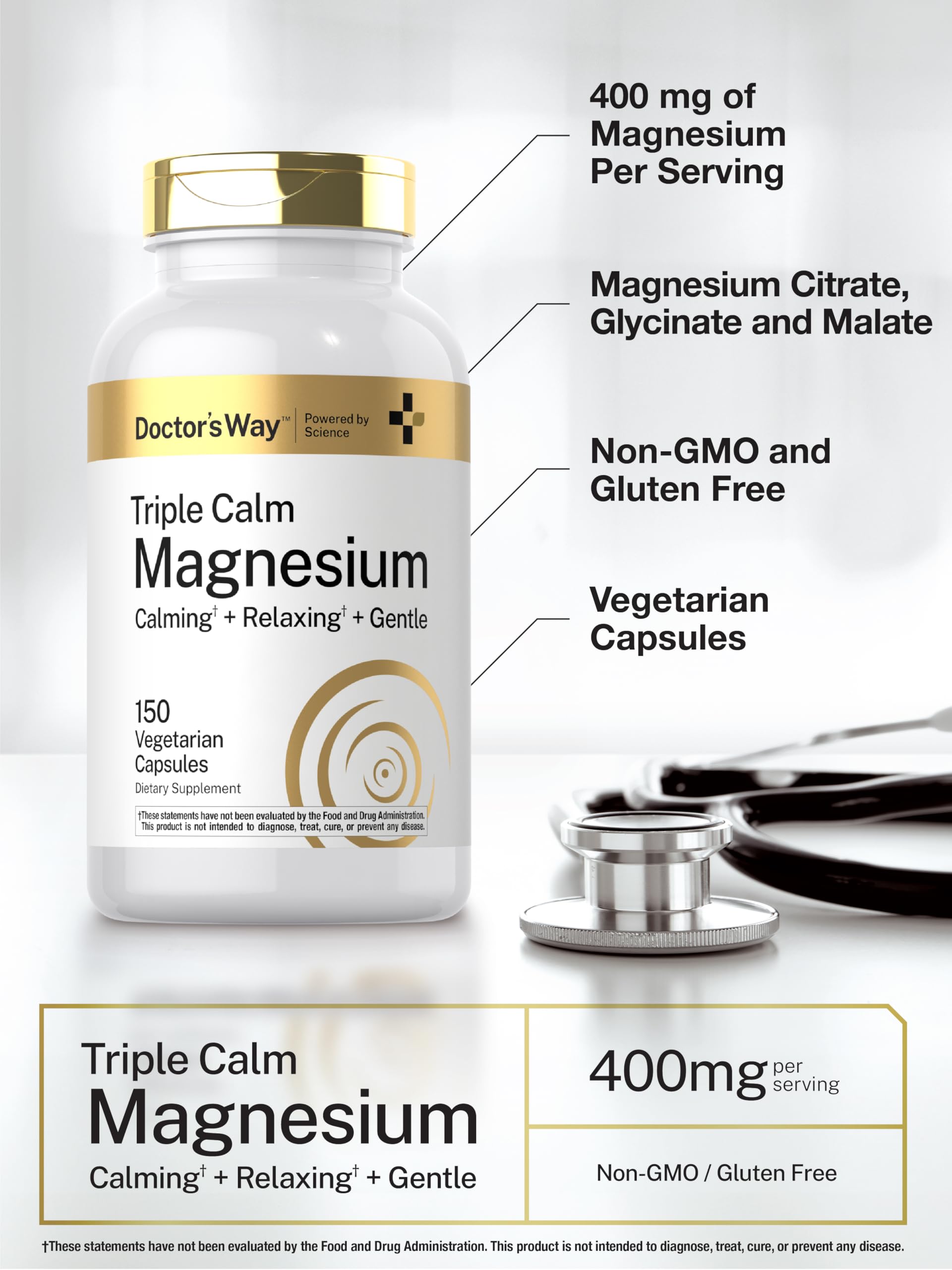 Doctor's Way Triple Magnesium Complex | 150 Capsules | Citrate, Glycinate, & Malate Supplement | Vegetarian, Non-GMO, Gluten Free Formula Doctor's Way buy supplements Au