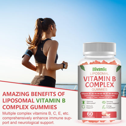 Blivsmlie 2 Pack 33-in-1 Liposomal Vitamin B Complex Gummies -B1, B2, B3, B4, B5, B6, B7, B8, B9,B12 | Vitamin C, D3,K2|Calcium,Magnesiun,Zinc etc.for Energy