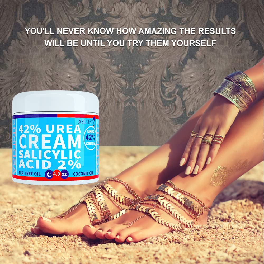 ASDToTio Urea Cream 42% - Premium Urea Foot Cream - With 2% Salicylic Acid, Tea Tree Oil, Shea Butter, Aloe Vera - For Feet, Hands, Heels, Elbows, Knees and More - 4 oz